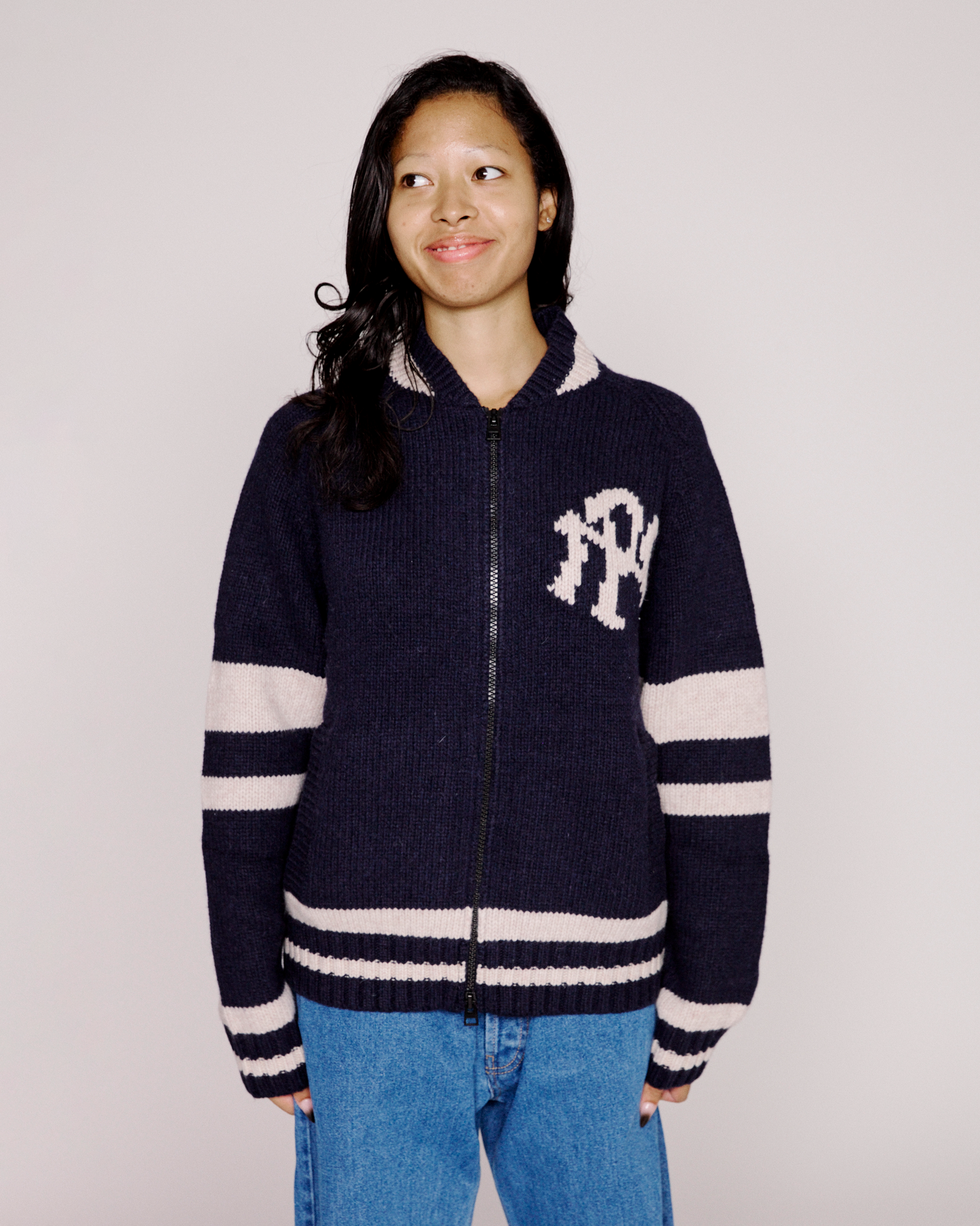 NYP Varsity Zip Thru Knit