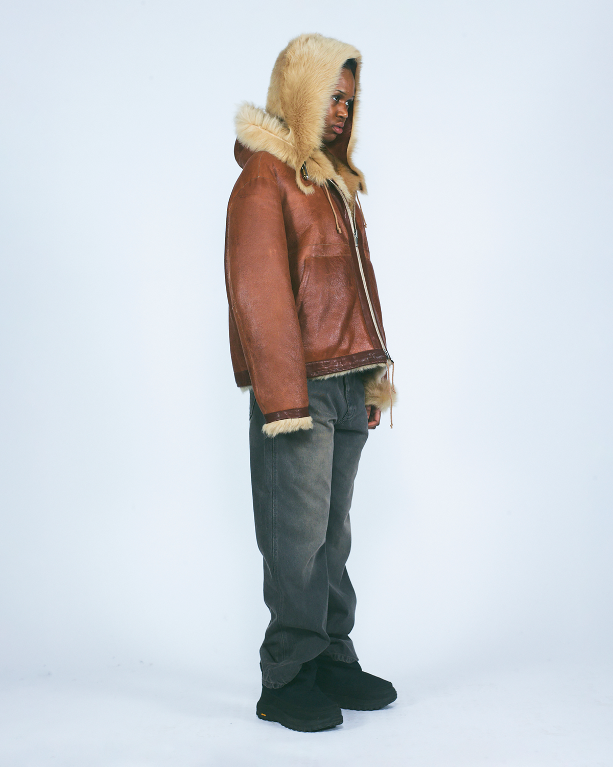 Oversized Reversible Hooded Sheepskin Jacket