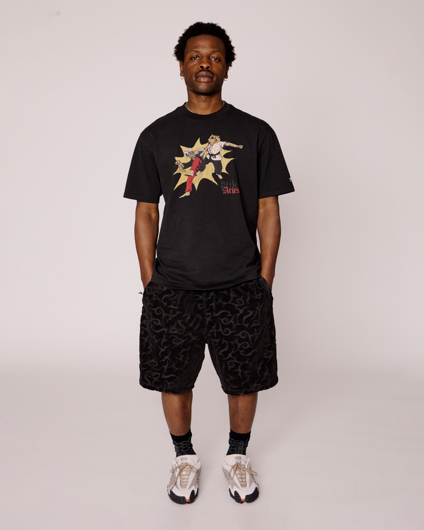 puma x aries tribal jacquard towelling shorts