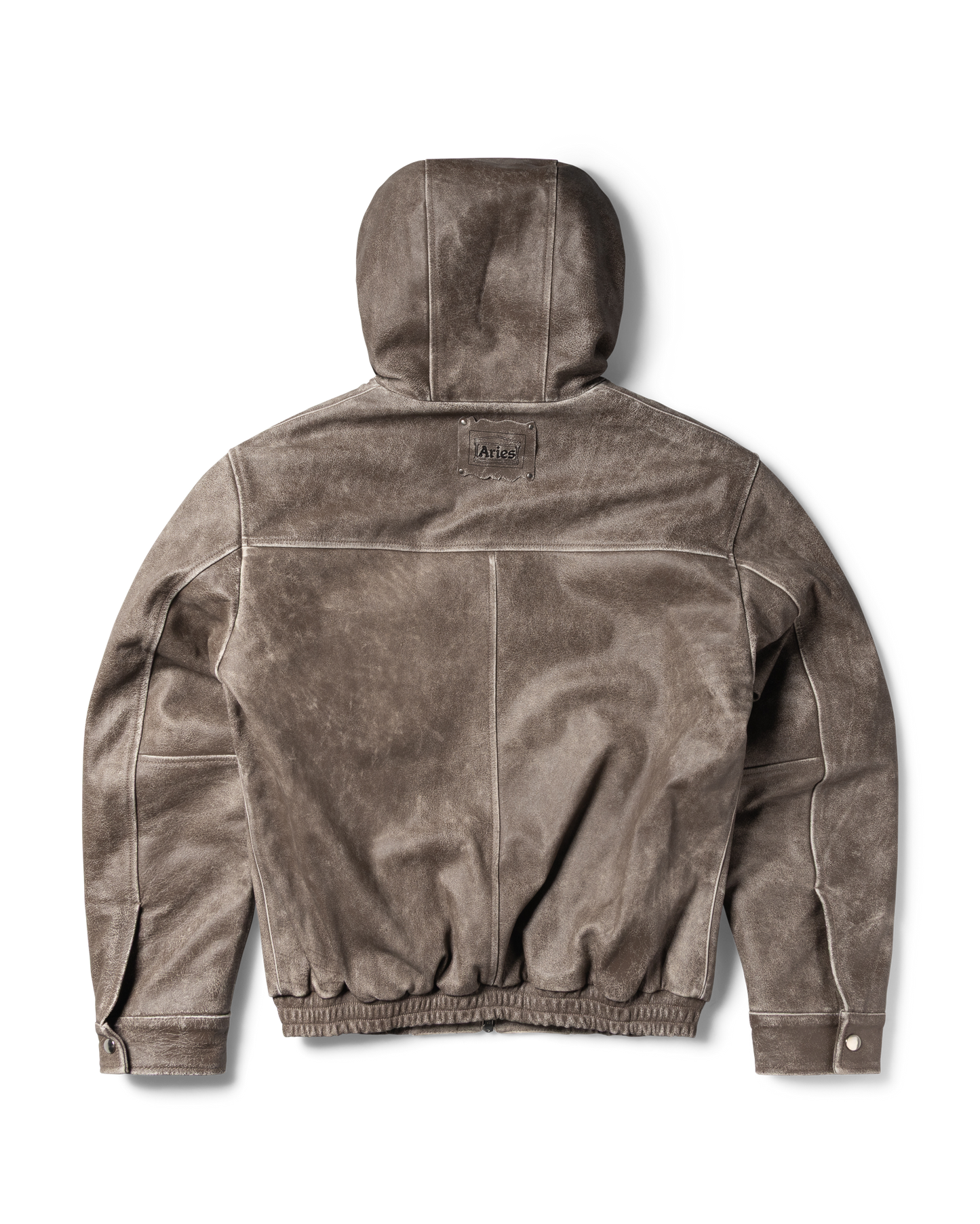 Distressed Leather Hooded Bomber Jacket