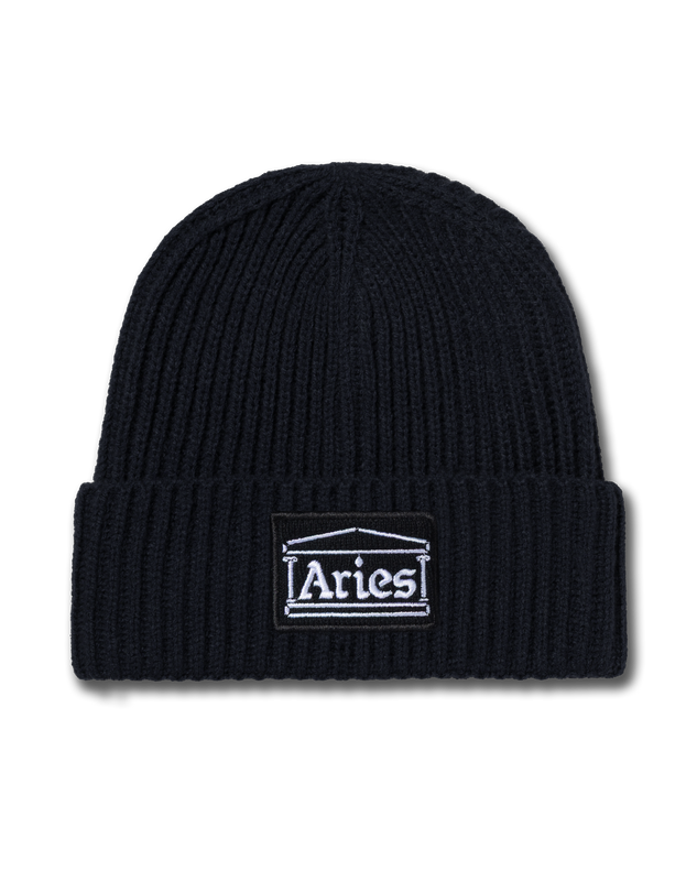 Temple Patch Rib Knit Beanie