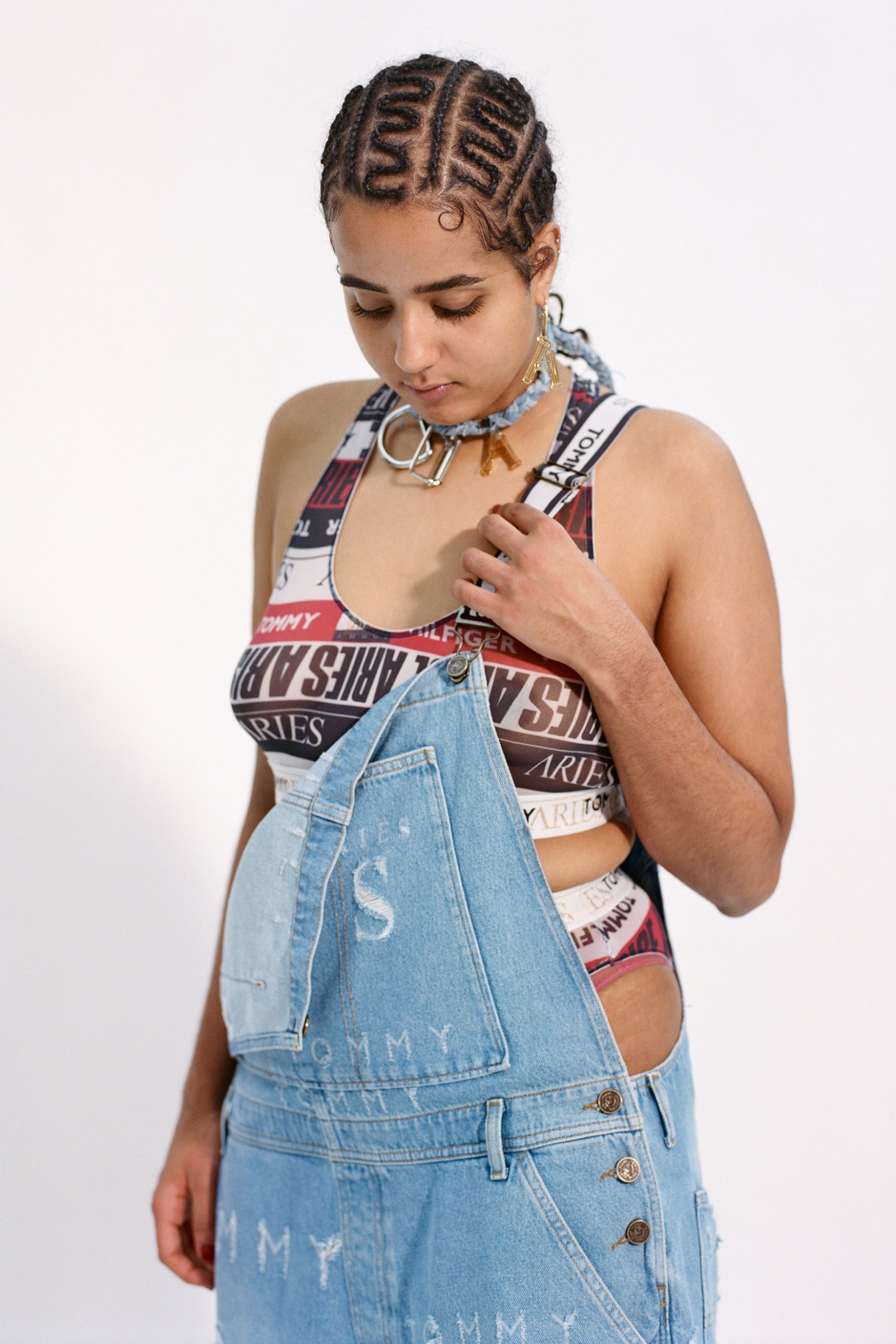 Load image into Gallery viewer, Tommy x Aries Logo Destroyed Denim Dungaree