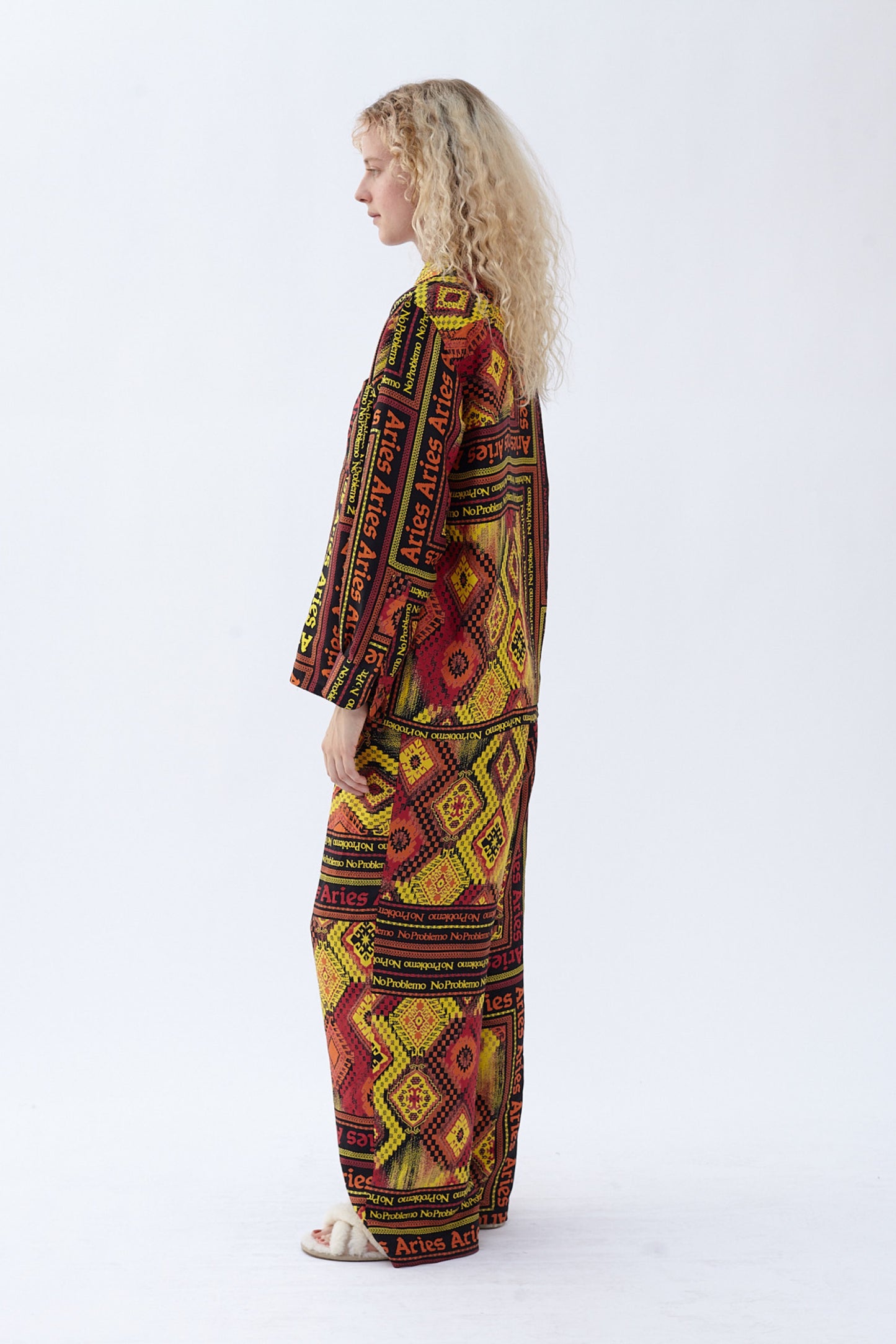 Scarf Print Silk Slacker Pants