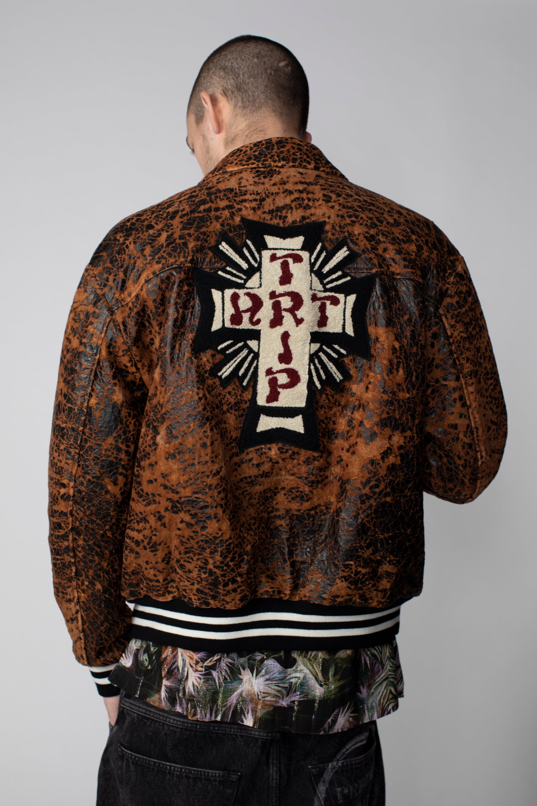 Load image into Gallery viewer, Distressed Leather Letterman Jacket